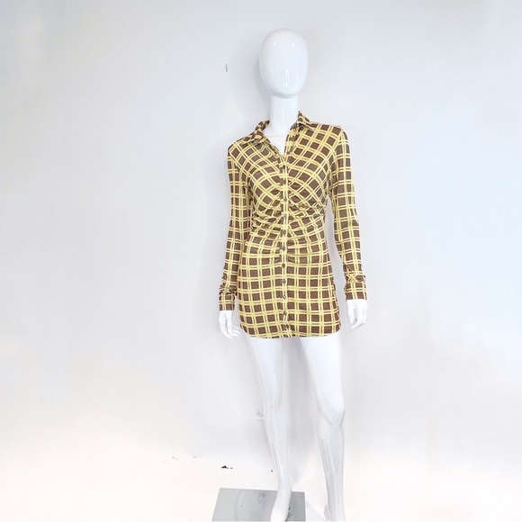 Long Sleeve Checked Button Down Mini Shirt  Dress - Picture 6 of 16